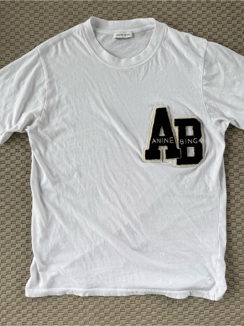 Anine Bing white chenille patch logo white tee tshirt